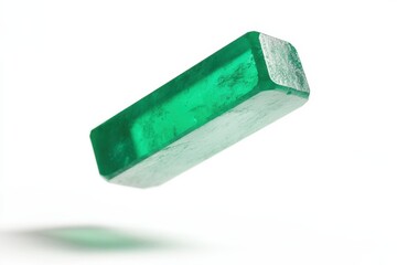 A vibrant emerald crystal suspended elegantly against a clean white background for striking contrast isolated on transparent background