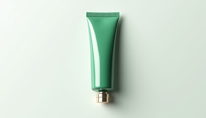 Poster - Elegant green squeeze tube mockup with metallic cap on white background