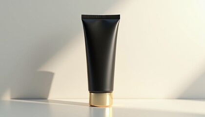 Aufkleber - Premium black and gold skincare squeeze tube mockup on white background