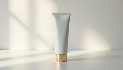 Aufkleber - Premium gold and white skincare squeeze tube mockup on white background