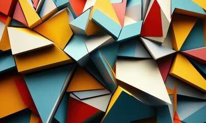 A three-dimensional render of a multicolored abstract geometric composition.