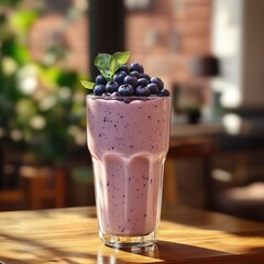 Wall Mural - Vibrant Blueberry Smoothie in Glass