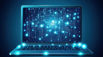 Wall Mural - Laptop glowing network data tech