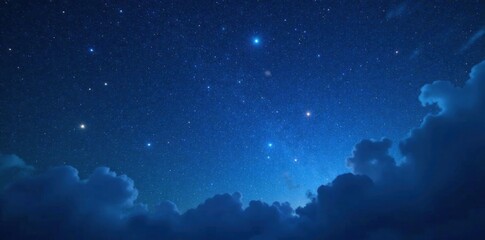 radiant stars against a deep blue night sky with a few wispy clouds, constellation, nebula, cosmos