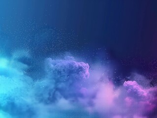 colorful, ethereal cloudscape with stars floating against a dark blue & purple gradient background