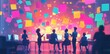 © RizArt - Silhouetted team in creative space amidst colorful floating squares