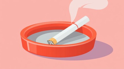 Poster - A minimalist vector graphic of an ashtray with a cigarette, presented in a flat 2D style on a clean backdrop.