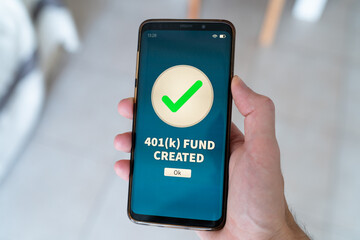 401k fund created notification on smart phone.