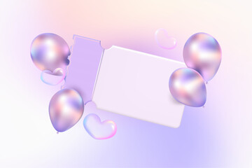 Wall Mural - holographic balloon chrome color with a coupon tag label. metal in neon rainbow colors. balloon bubb