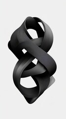 Abstract black loop sculpture interwoven against a simple white backdrop