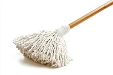 A close-up view of a vintage mop resting on a clean floor, ready for cleaning tasks ahead isolated on transparent background