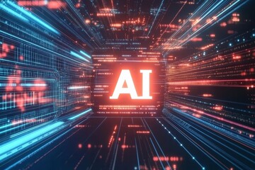 Wall Mural - dynamic digital layout showcasing artificial intelligence in a futuristic environment
