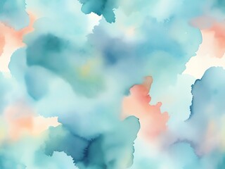 Wall Mural - abstract watercolor painting: serenity in teal and peach hues