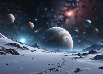 snowy galaxy background with stars and planets , dark, galaxy, astronomy