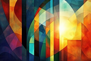 Wall Mural - colorful abstract painting featuring geometric shapes and vibrant light