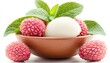 © innova - Fresh Lychees and Mochi in Wooden Bowl with Mint