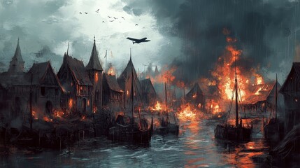 Wall Mural - fire in the water