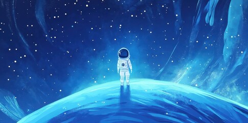 Wall Mural - astronaut stands on a celestial body gazing into space