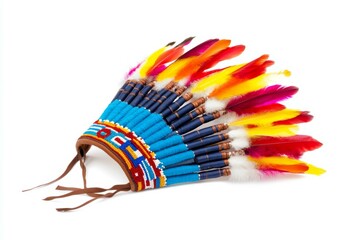 Wall Mural - Colorful feather headdress with a brown band