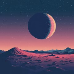 Wall Mural - an illustration depicting an extraterrestrial landscape with a giant planet