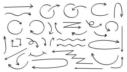 Hand drawn doodle style collection of arrows, circle and wavy collections