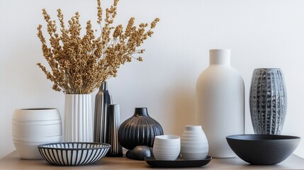 Wall Mural - Modern Minimalist Decor with Vases and Dried Flowers Arrangement