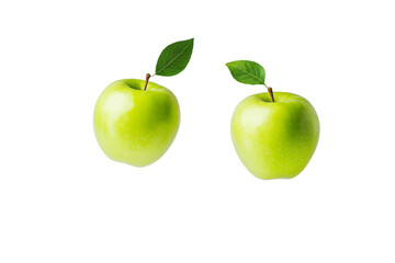 Wall Mural - Two green apples with a leaf on top, isolated