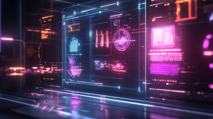 Wall Mural - futuristic digital interface with colorful data visualization elements