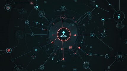 Wall Mural - abstract digital network connection with icons and nodes visual