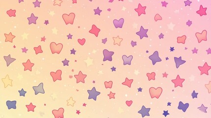Wall Mural - colorful hearts and stars pattern on soft pastel background