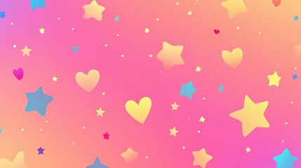 Wall Mural - colorful background with stars and hearts in soft pastel shades