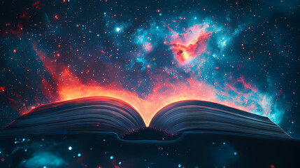 Wall Mural - Open book galaxy milky way stars other dimension cloud space explosion background ai generated. Glowing Parallel Dimensions. Illustration