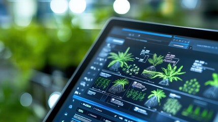 analyzing plant growth data botanical research lab digital interface indoor environment close-up vie