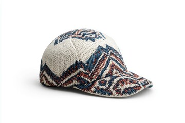 Knitted hat with a blue and red design