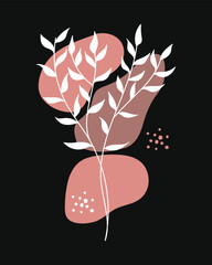 Wall Mural - Botanical silhouette abstract flower and leaves wall art background illustration.