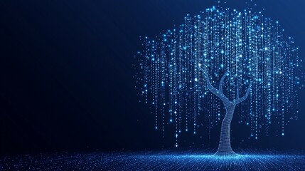 Wall Mural - digital data tree glowing, dark background, network concept