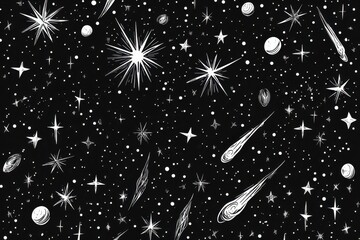 Wall Mural - white stars comets and planets create a cosmic pattern