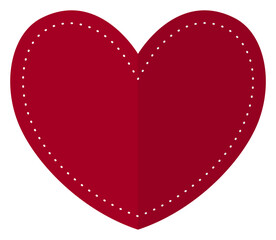 Wall Mural - Red heart stitched flat icon isolated on white background.
