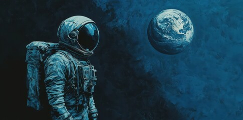 An astronaut is looking at Earth from outer space