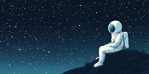 Wall Mural - astronaut contemplating the starry expanse while seated atop a hill