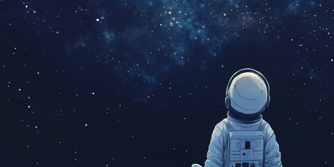 Wall Mural - an astronaut gazes up into the vast starry night