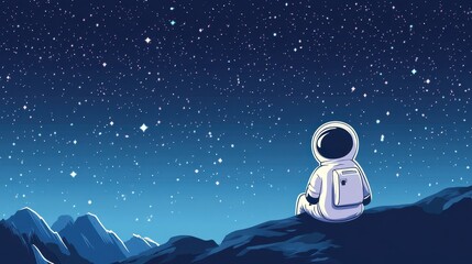 Wall Mural - astronaut sitting gazing at the starry night sky