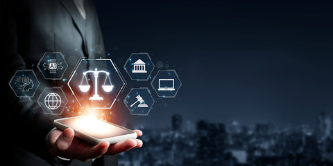 Wall Mural - Explore the intersection of artificial intelligence and law, focusing on ethics, compliance, and governance in today digital landscape and cyber security challenges. XDMCP