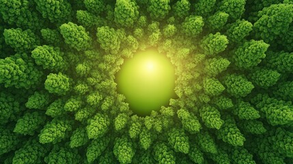 Aerial View Lush Green Forest Sunlit Clearing Nature Photography