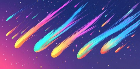 Wall Mural - colorful comets streak across a starry gradient space background