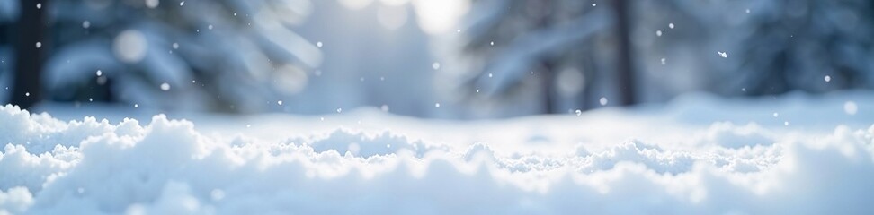 Wall Mural - soft blanket of white snow softly falls on a peaceful winter scene, serene, blur, snow