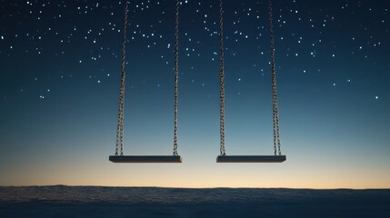 Wall Mural - two empty swings hang underneath a starry night sky