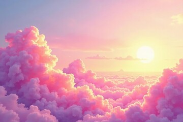 Wall Mural - soft pink clouds at sunrise with gentle morning light, sunrise, warm light, watercolor