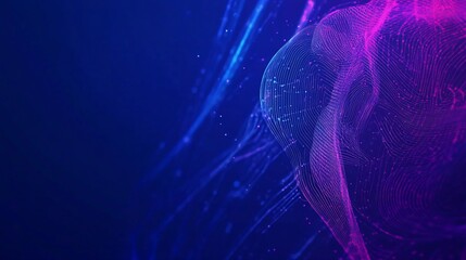 Wall Mural - abstract digital particles flowing, dark blue background, technology concept, website header