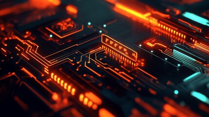 Wall Mural - futuristic circuit board, glowing, processing data, tech background, digital